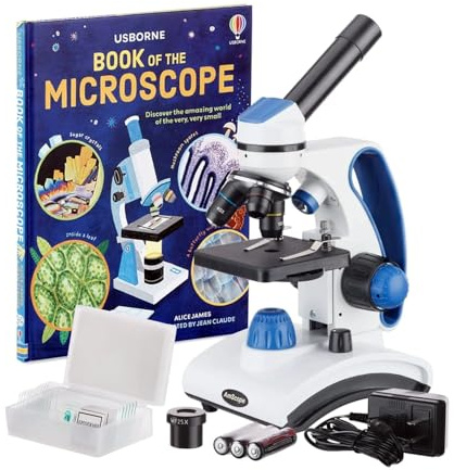 AmScope M162C-2L-PB10-WMAwarded 2018 Best Students and Kids Microscope Kit - 40X-1000X Dual Light All Metal Microscope with Slides and Microscope Book, Blue