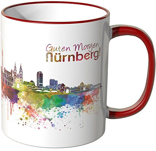 WANDKINGS® Tasse, Schriftzug Guten Morgen Nürnberg! mit Skyline - ROT