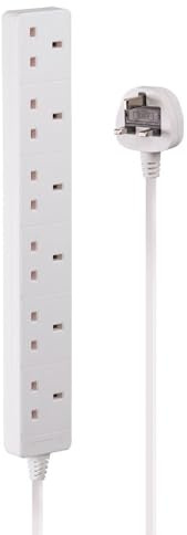 LINDY Power Strip - UK Mains 6 Way Gang Socket, White, 5m