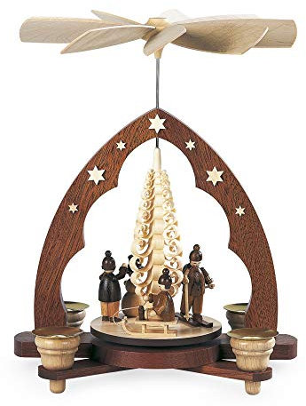 Weihnachtspyramide Winterkinder, 1-stöckig, 28 cm hoch, Natur, original Erzgebirge von Müller Seiffen