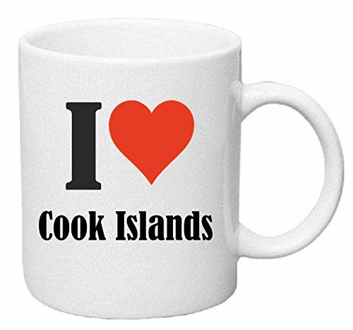 Reifen-Markt Kaffeetasse I Love Cook Islands Keramik Höhe 9,5cm ? 8cm in Weiß