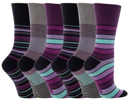 6 Pairs of Sock Shop Everyday Gentle Grip Socks Striped Mix RH10 Ladies 4-8
