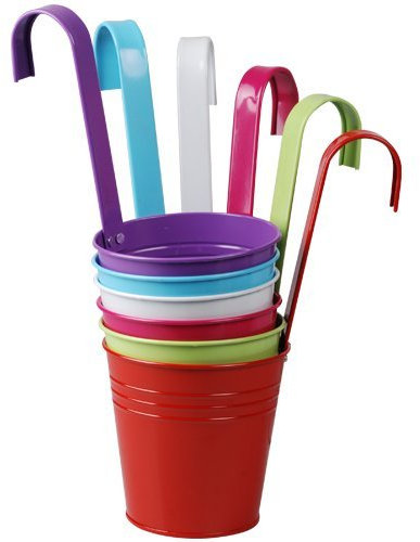 Riyashop 3er & 6er Set Blumentopf Hängetopf Pflanztopf töpfe Blumen Kräutertopf Zink bunt (Silber, 6er Set)