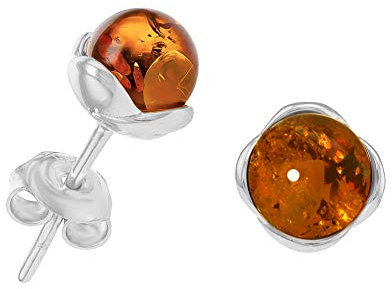 ANDANTE Premium Collection - Echter OSTSEE Bernstein Ohrstecker in 925 Sterling Silber ** RUND ** Zertifiziert - Gold des MEERES - Farbe COGNAC