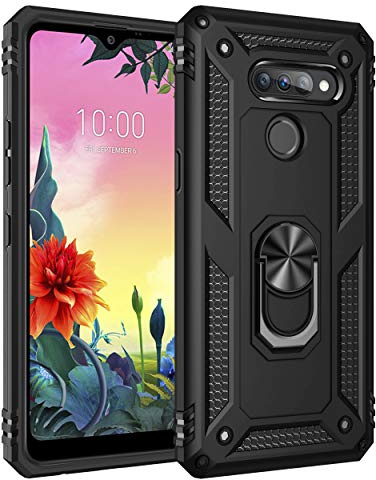 Dedux Funda LG K50S [Tough Armor Series] Robusta Anti-Arañazos Panel Trasero PC + TPU a Prueba de choques + Soporte Plegable. Negro