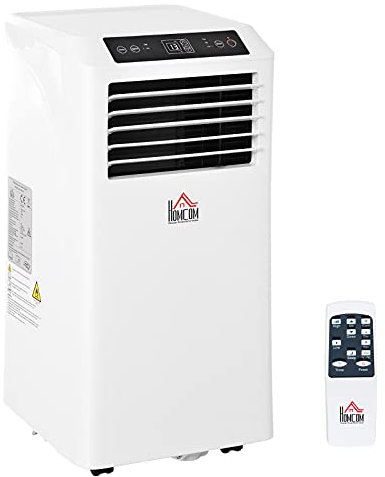 HOMCOM Mobile Klimaanlage, 9K BTU 3-in-1 Klimagerät - Kühlen, Entfeuchtung und Ventilation Luftentfeuchter, Ventilator 12-28㎡ 24h Timer, mit Fernbedienung, 2 Geschwindigkeitsstufen, LED-Display, ABS