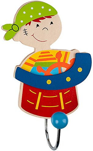 alles-meine.de GmbH Garderobenhaken - lustiger Pirat/Seefahrer am Steuerrad - aus Holz & Metall - Wandhaken/Kindergarderobe - einzeln mit 1 Kleiderhaken - Kind Wandgarderobe ..