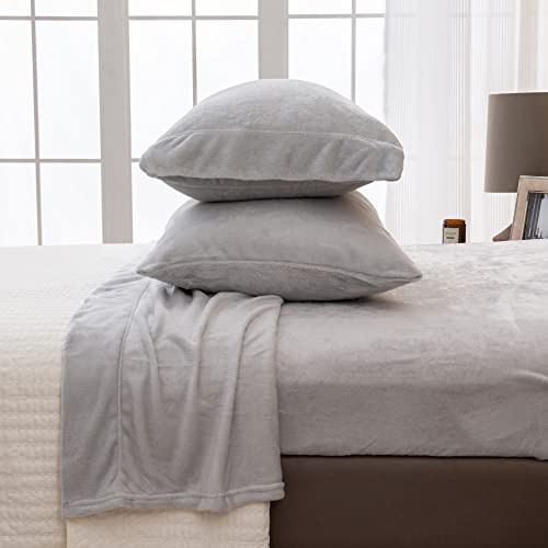 Great Bay Home 4-Piece Velvet Plush Micro Fleece Full Size Sheet Set - Deluxe Microplush Non-Pilling Bed Sheets- Lavish Sherpa Winter Bedding Set (Light Grey)