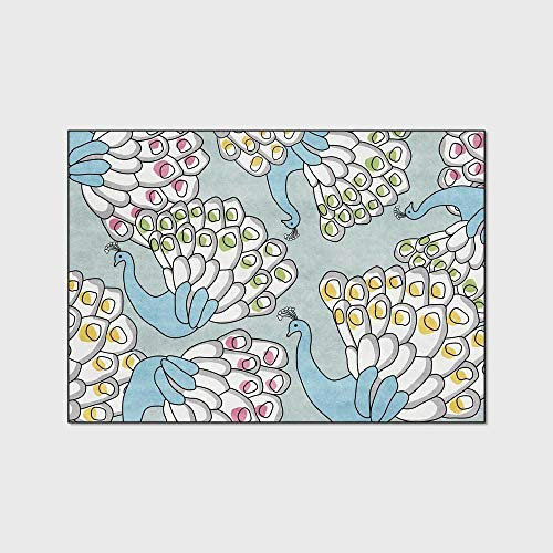 SRTJURFG Kinderteppich große Baby-Spieldecke modernen Design Baby Krabbeldecke Süßer Cartoon frischer Pfau hellblau 80x120CM
