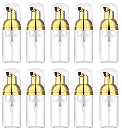 Imirootree Lot de 10 flacons à pompe en mousse de 30 ml avec pompe dorée vides rechargeables en plastique pour savon pour les mains, shampooing, gel douche