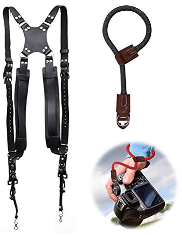 Lipeed Kameragurt zwei Kameras Kameragurt Leder Doppelter Schultergurt Armband Set Kameragurt Schnellverschluss Verstellbarer Kameragurt DSLR SLR DV Kamera