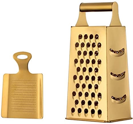 TUPMFG Goldene Klein Edelstahl Gemüsereibe, Vierkantreibe & Ingwerreibe zum Feinmahlen, Grobmahlen, Zerkleinern & Schneiden, spülmaschinenfest