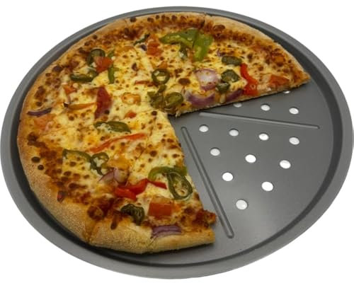 TIJAR® Pizza Tray, British Made, Strong Durable Non Stick Baking Tray, with Heat Holes for The Perfect Cook (Pizza Tray)
