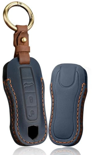 ontto Étui de clé de Voiture en Cuir pour Porsche Cayenne Panamera 911 Carrera Taycan Macan 2018 2019 2020 - Bleu