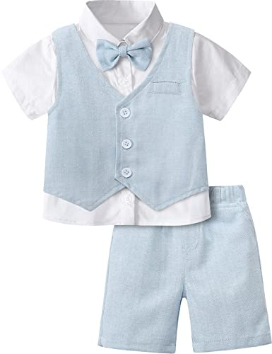 mintgreen Set med bebispojke, fiskbensdesign bröllopsskjorta och väst & shorts, 1–6 år