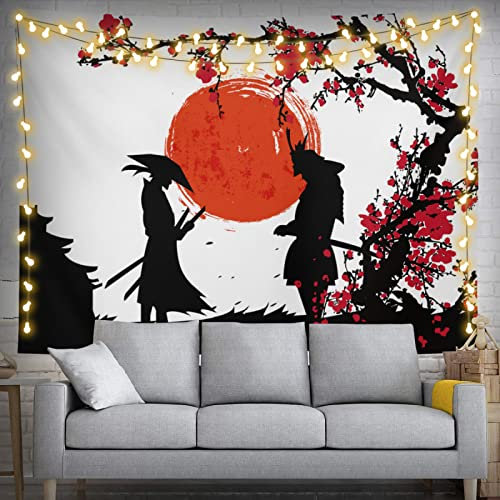 Japanischer Wandteppich Anime Samurai 203,2 x 152,4 cm Kirschblüte japanischer Stil Wandbehang Party Dekorationen Heimdekoration für Schlafzimmer Wohnzimmer Schlafsaal (200 x 150 cm)