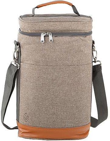 Greenfield Collection - Contemporary 2 Person Leak Proof Wine Bottle Cooler Bag for Wine Bottles, Cans, Champagne, Perfect Picnic Wine Carrier Shoulder Bag Insulated Drinks and Lunch Bag (Stone Grey)