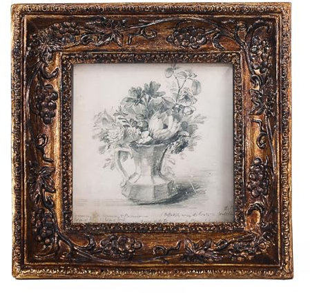 SIKOO Kleiner Vintage-Bilderrahmen, quadratisch, antiker Look, kunstvoller Mini-Bilderrahmen, Tischdekoration und Wandbehang, mit hochauflösender Glasfront für Heimdekoration, bronzefarben,goldfarben