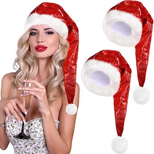 SATINIOR 2 Weihnachtsmütze Unisex Nikolausmützen Weihnachtshaarschmuck Hut für Erwachsene Urlaub Familie Weihnachten Weinachtsmann (Rot, Pailletten)