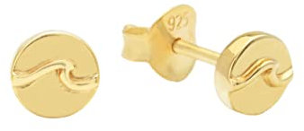 float Damen Gold Ohrstecker Ohrring Welle aus 925 Sterling Silber und 18 Karat vergoldet