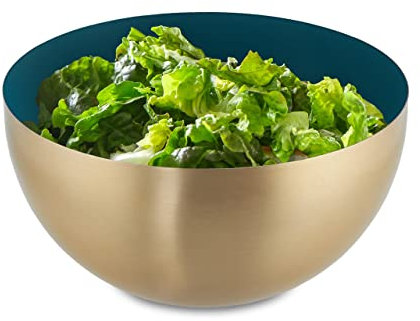 Relaxdays Saladier, INOX, 2 litres, mélangeur Rond pour Cuisiner et pour Le Service, diamètre 20 cm, Vert - Or