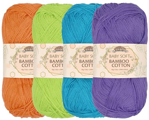 JubileeYarn Baby Soft Bamboo Cotton Yarn - 50g/Skein - Shades of Tropical Colours - 4 Skeins