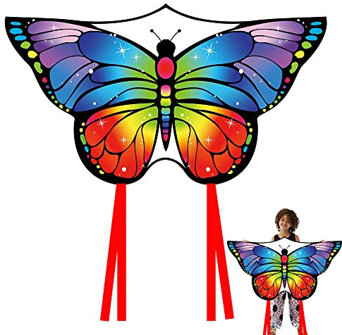 VLEDARLING Schmetterling Drachen flugdrachen für Kinder und Erwachsene, Drachen Drache für Kinder Erwachsene, Beach Drachen, Kinder Drachen,Leichtwind Schmetterling Drachen,Einleiner flugdrachen(Bunt)