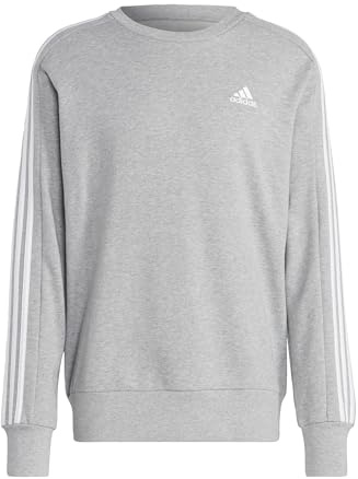 adidas Men's Essentials French Terry 3-Stripes Sweatshirt, Medium Grey Heather, L