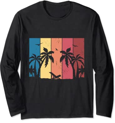Retro Palmen mit Sonnenliege, Palme, Urlaub Langarmshirt