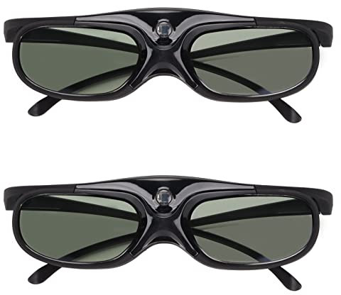 3D Brille, 2 Stück 144 Hz 3D Aktiv Shutter Brille, DLP LinK LCD Linse 3D Brille für 3D DLP Orojektoren Wiederaufladbare 3D Aktiv Shutter Brille