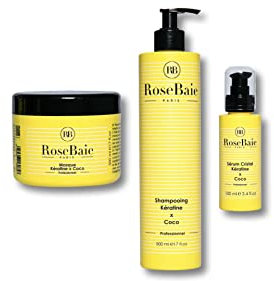 Rose Baie | Pack Coco | Shampoing 500ml + Masque 500ml + Sérum 100ml | Nourrit & Hydrate | Saveur COCO | Pour Renforcer et Nourrir en Profondeur | Doux & Eclatant | Cheveux Mixtes