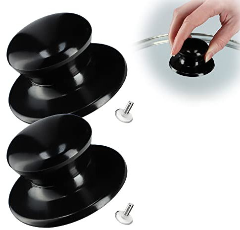 KADAX Maniglia Universale per Coperchio di Pentola, Pomello in Plastica e Acciaio Inox per Vetro (2 Pezzi, Nero Lucido)