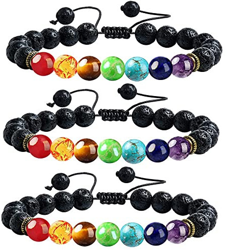 Aieraczy 3 Stück Chakra Armband Echte Steine, 7 Chakren Armband Damen, Chakra Steine spirituelle geschenke, für Heilsteine Damen, Yoga Zubehör