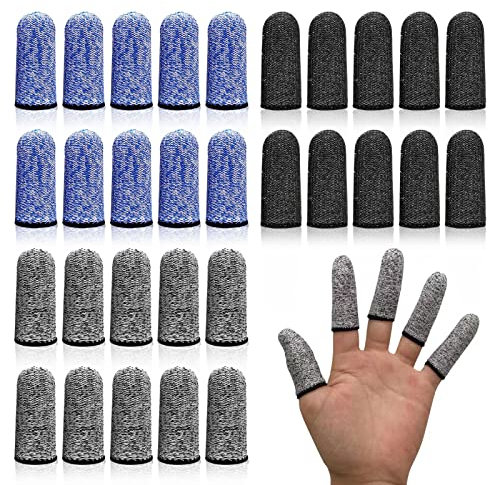 TSHAOUN 30 Pcs Doigtiers, Protège-doigts Réutilisable Antidérapants Couvre-doigts Protection Résistant aux Coupures pour Travail, Jardin, Cuisine, Sculpture, Créations de Bricolage (Noir,Bleu,Gris)