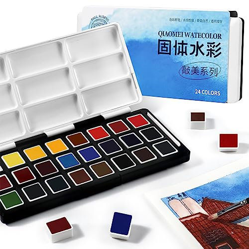 Paul Rubens Aquarellfarben-Set, 24 lebendige Farben, halbe Pfannen mit tragbarer Aquarellpalette, Reise-Aquarell-Set für Profis, Studenten, Erwachsene