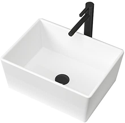 GRFIT Lavabo Bagno Lavandino Rettangolare lavello Bianco lavandino da Bagno sopra la lavandino in Ceramica in Porcellana con Scarico Pop -up, 20,5 x 15,7 Lavandino Bagno