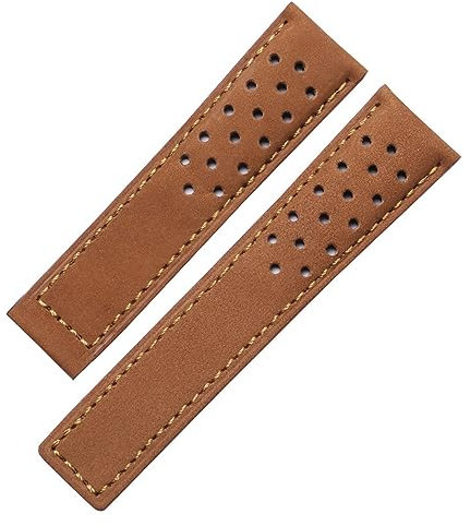 INEOUT Armband Aus Mattem Rindsleder, 22 Mm, Kompatibel Mit TAG HEUER CARRERA Monaco-Serie, Uhrenarmband, Herrenarmband, Armband, Vintage-braunes Band (Color : Brown-Strap, Size : 22mm)