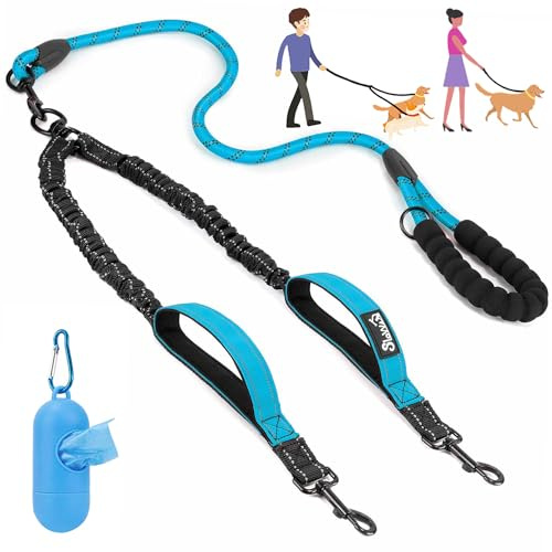 Lukovee Double Dog Leash, Reflective Heavy Duty Lead, No Tangle
