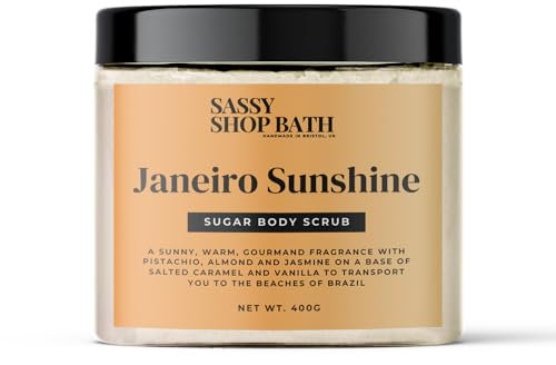 Sassy Shop Wax Janeiro Sunshine Sugar Body Scrub, sanftes Peeling und langanhaltende Hydratation, mit erhebendem Duft, für weiche, glatte und strahlende Haut, 400 g