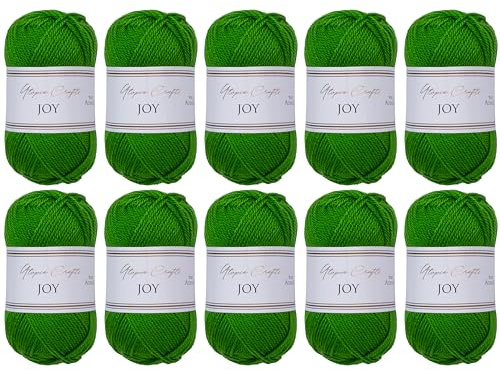 Utopia Crafts JOY Lot de 10 pelotes de fil à tricoter et à crochet uni - Doux - Facile d'entretien - 100% polyacrylique - 150 m - Vert émeraude