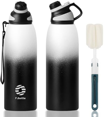 Fjbottle Stainless Steel Water Bottle 600ml/800ml/1L/1.5L with Magnetic Lid, BPA Free Insulated Water Bottle, Sports Metal Hot&Cold Drinks Vacuum Flask Leak-Proof for Gym, Work, Travel