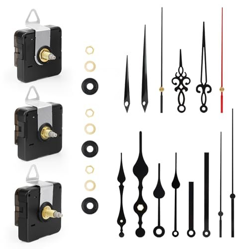 VFANDV Mecanismo Reloj de Pared 3 Piezas, Silencioso Movimiento Reloj de Cuarzo con 5 Pares de Manecillas, 16/18/20mm Maquinaria de Reloj a Pilas para DIY Reparación de Reloj Reemplazo de Piezas