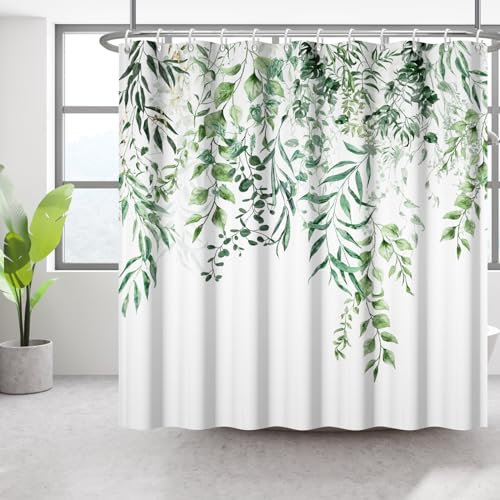 Bovlleetd Rideau de Douche Floral végétal 183x183cm imperméable à l'eau Vert Salle de Bains décoratif Rideau à Feuilles Lavable Rideau de Douche 12 Crochets Rideau de Douche