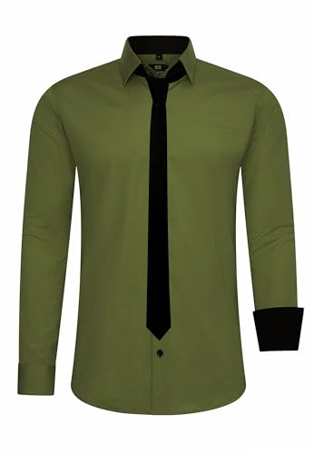 Rusty Neal Herren-Hemd Premium Slim Fit Langarm Stretch Kontrast Hemd mit Krawatte Business-Hemden Outfit Freizeithemd Set 44_99