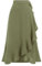 Odizli Wickelrock Damen Midi Rock Sommerrock Elegant High Waist Rüsche Vokuhila A-Linie Swing Midirock Faltenrock Sommer Lang Maxirock Festlich Hochzeit Hochzeitsgast Röcke Olivgrün S