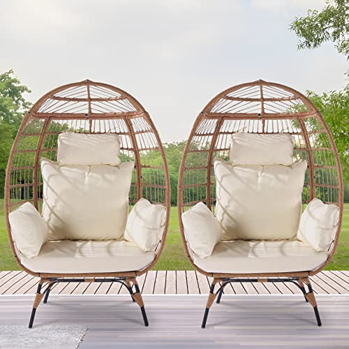 Korb-Ei-Stuhl mit Ständer, übergroße Liege für draußen und drinnen, Rattan-Pfauen-Ei-Korbstuhl für Terrasse, Hinterhof, Veranda, bequemer Lesesessel im Freien, Schlafzimmer-Lounge-Stuhl (Gel