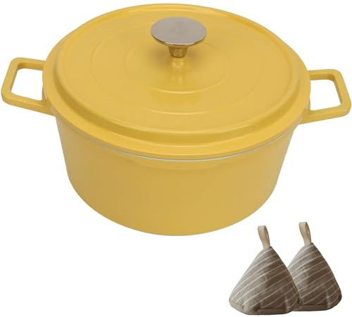 WXFKLDJ Enameled Dutch Oven Pot 4.7L Cast Iron Dutch Oven with Lid Non-Stick Ovenproof Enamelled Casserole Pot Even Heat Distribution Robust Double Handles,Yellow