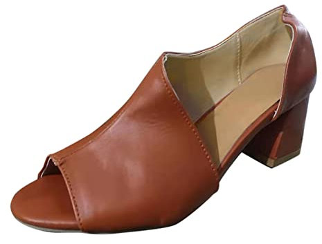 FGUUTYM Seite Mode Fersen und Fersen Hohe solide Dicke Frauen Fish Color Hohlsandalen Damensandalen Ogg Schuhe Damen (Brown, 40)