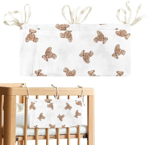 Aufbewahrungstasche für Kinderbett, Baby-Organizer, Aufbewahrung, Babybett-Organizer, Kinderbett mit 2 Taschen, Hängeaufbewahrungstasche, Windel-Caddy-Organizer aus Baumwolle (Bär)