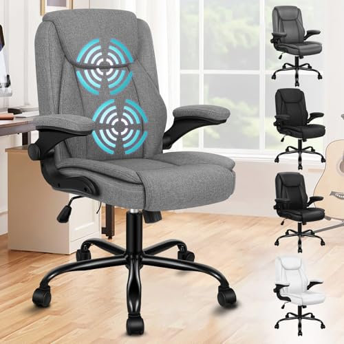 ALFORDSON Massagebürostuhl, Computerbürostuhl, Schreibtischstuhl mit mittlerer Rückenlehne, 150 kg Tragkraft, 90-135° verstellbare Rückenlehne, ergonomischer PC-Stuhl, Leinenstoff, Grau